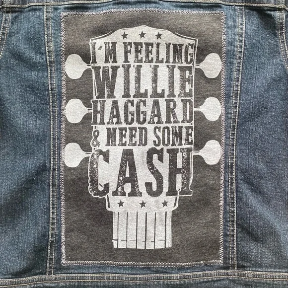 Custom Upcycled Lee Brand Denim Jacket W/ Embroidered Country Music Guitar Patch - Picture 7 of 16
